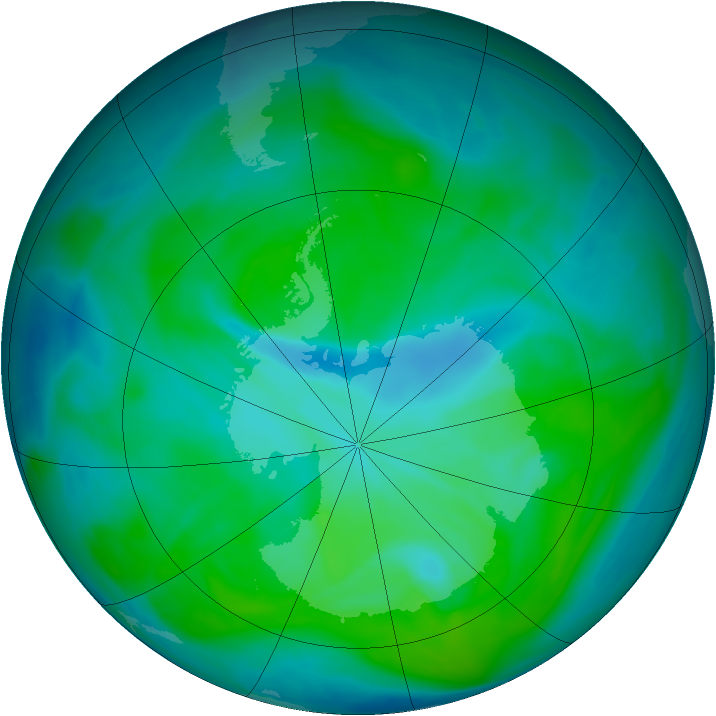 Antarctic ozone map for 03 January 2008